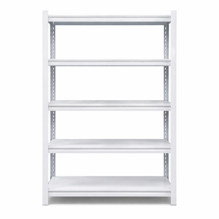 Multi purpose steel shelving unit in white, 5 tier design, perfect for home and commercial storage needs.