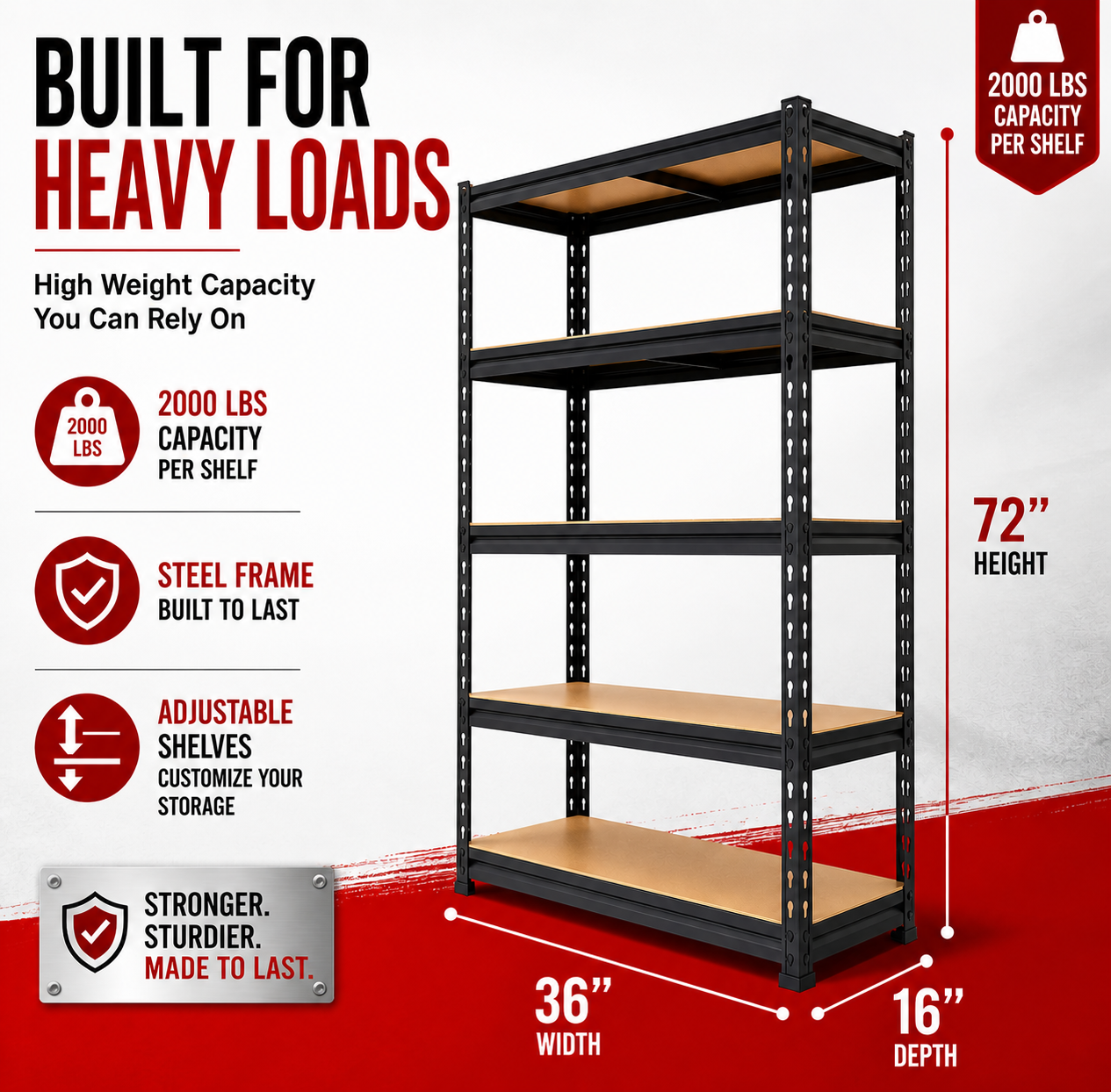 Multi Purpose Steel Shelving - 5 Tier 36 x 72 x 16